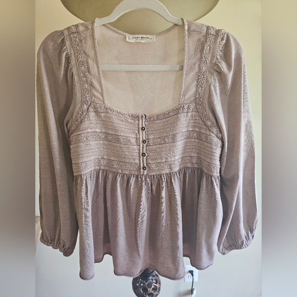 NWOT Lucky Brand embroidered blouse in rosewood - Picture 5 of 13